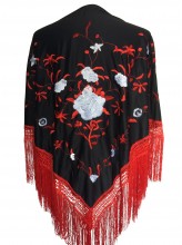 Flamenco Shawl black red white rose