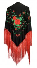 Flamenco Shawl Black Red Green Large