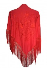 Flamenco Shawl Red with Red flower Large