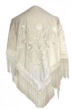 Flamenco Shawl off white with white flower Large