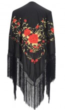 Flamenco Shawl Black Red Gold Large